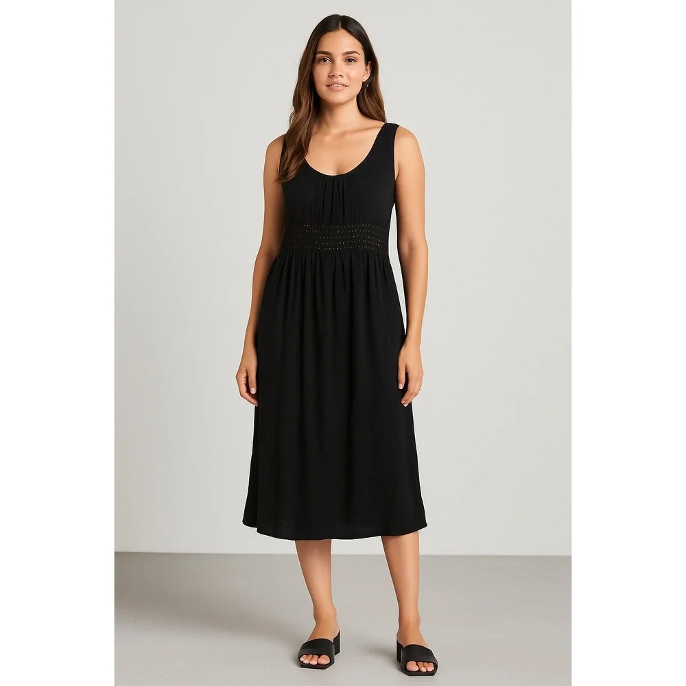 Michael Kors Black Ruched Empire Waist Midi Dress Womens Size M